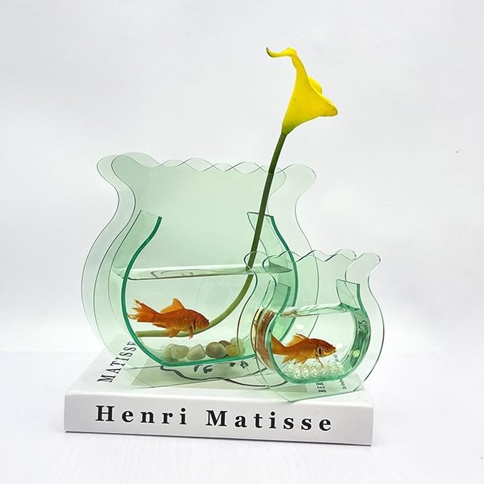 Acrylic Fish Bowl Flower Vase for Small Fish or Plant, Clear Dual-Purpose Decorative Vase for Home Office Desk, Modern Bud Design Tabletop Décor (Transparent, Regular Size)