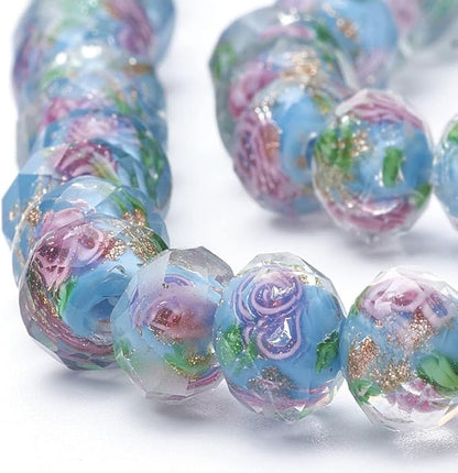 PH PandaHall 45pcs 9~12mm Gold Sand Lampwork Beads Glass Handmade Round Loose Beads for Rosary Making Jewelry Craft Making with 2mm Hole - Deep Sky Blue