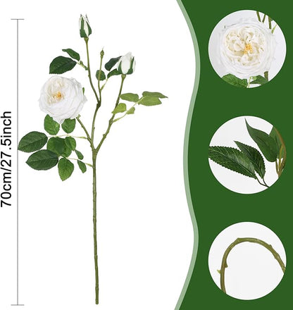 Real Touch White Austin Roses Peonies Artificial Flowers 4 Bouquets Latex Fake Peonies with Long Stem Realistic Faux Peony for Wedding Party Home Table Centerpieces Decorations (White)