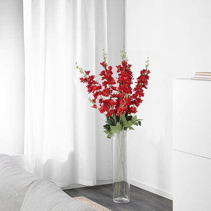 8PCS Long Stem Artificial Delphinium Flowers 33.5'' Larkspur Artificial Flower Red Silk Flowers for Tall Vase Home Wedding Table Centerpieces Decor(Red)