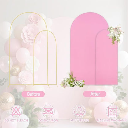 WEERRW Pink Arch Backdrop Cover Set of 2 Spandex Fitted Round Top Chiara Backdrop Stand Stretchy Wedding Covering for Event Birthday Party Banquet Decoration (6FT, 7.2FT)