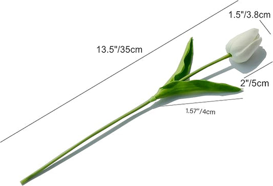 Mandy's Artificial Tulips 28 Stems White PU Faux Flowers for Thanksgiving and Christmas Decorations Wedding Home Decor 13.5 Inch