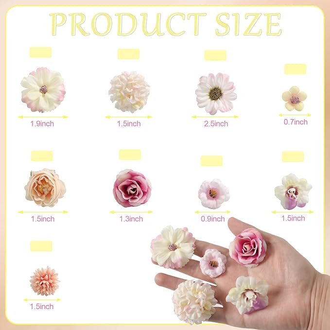 Faux Flower Heads Small Silk Artificial Flower DIY Fake Mini Flowers Rose Daisy Flowers Craft Supplies for Wedding Party Wreath Graduation Season Party Home Decor (125, Multi Color)