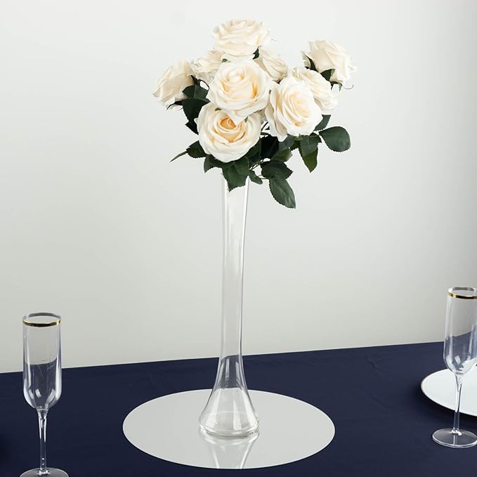 Efavormart 6 Pack Clear Heavy Duty Eiffel Tower Glass Vases with Round Base, Tall Skinny Flower Bud Vase Centerpieces - 16"