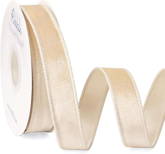 Ribbli Ivory Velvet Wired Ribbon 1 Inch Velvet with Satin Christmas Ribbon for Gift Wrapping Christmas Tree Decoration Crafts Wreaths Supplies-Continuous 10 Yards