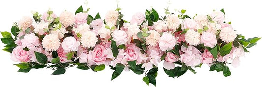 TFCFL Artificial Flowers Row, 39.5" X 12" Wedding Arch Faux Floral Swags, 3D Flower Panels Arrangement, DIY Wall Backdrop for Wedding Party Table Runner Decoration (Pink)
