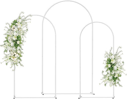 Wedding Arch Backdrop Stand Set of 3(7.3FT/6.6FT/6FT),Metal Balloon Arch for Wedding Ceremony Baby Shower, Outdoor Indoor Birthday Party,Garden Floral Arch Backdrop Stand Decoration, White