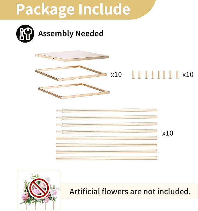Nuptio Gold Vases - 10 Pcs, 23.6 Inch Tall, Geometric, Wedding Centerpieces for Tables