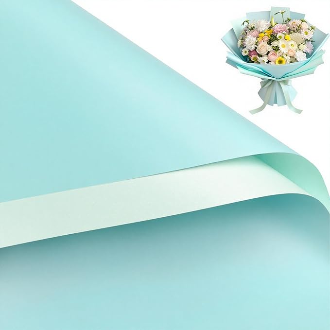 WRAPAHOLIC 20 Sheets Flower Wrapping Paper - 22.4 x 22.4 inch Blue Color Water-Resistant Floral Bouquet Wrapping Paper, Florist Supplies Packaging for Wedding Birthday Gift DIY