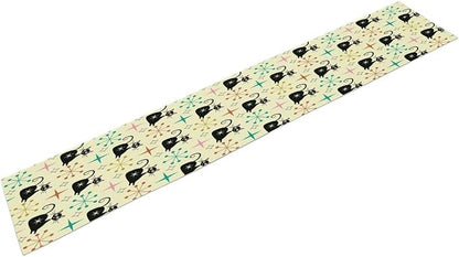 Mid Cat Table Runner, Vintage Black Cat and Atomic Stars 1950s 1960s Abstract Geometric Space Pattern Table Decoration for Home Kitchen Restaurant 13x36 Inches