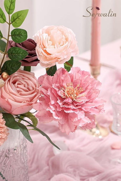 Serwalin Artificial Pink Flowers Fake Flowers Cake Flowers Silk Flowers Wedding Spring Rose for Decoration DIY Craft Combo Centerpieces Bridal Bouquet Home Decor