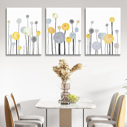 Abstract Flowers Watercolor Painting 3 Piece Framed Canvas Wall Art for Living Room, Bathroom, Office, Kitchen - Large Size Home Decor Artwork for Bedroom Decoration