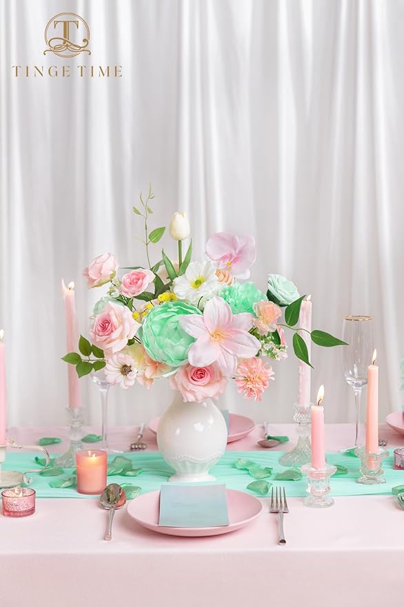 TINGE TIME Artificial Flowers Mint Green & Pink Flower Combo for DIY Wedding Bouquets Table Centerpieces Arrangements Party Baby Shower Home Summer Decorations