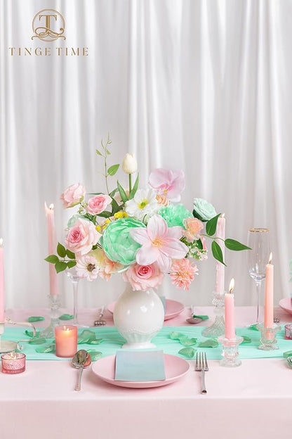 TINGE TIME Artificial Flowers Mint Green & Pink Flower Combo for DIY Wedding Bouquets Table Centerpieces Arrangements Party Baby Shower Home Summer Decorations
