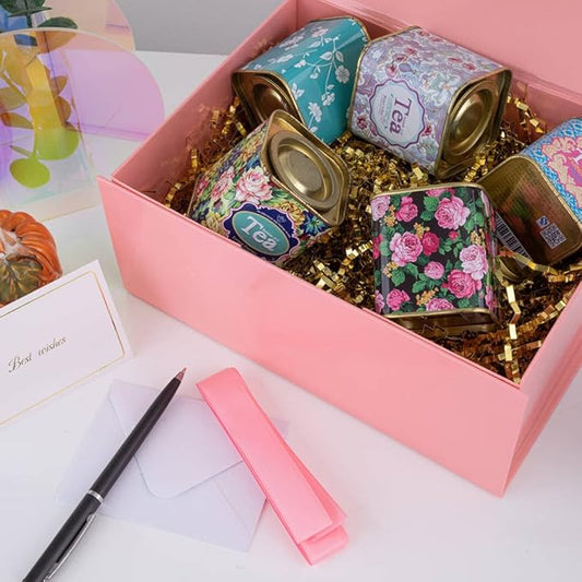 1PCS Pink Gift Box with Ribbon 9.5x7x4 Inches，Sturdy Gift Box with Lid for Gift Packaging, Foldable Magnetic Closure Storage Boxes, Bridesmaid proposal box, Rectangle Collapsible Box