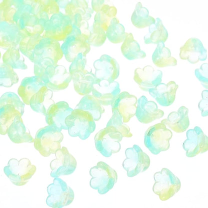 PATIKIL Glass Trumpet Flower Beads, 200 Pcs Gradient Flower Bead Charm for Jewelry Making DIY Craft, Bracelets, Earrings, Necklaces Decorations, Yellow, Green
