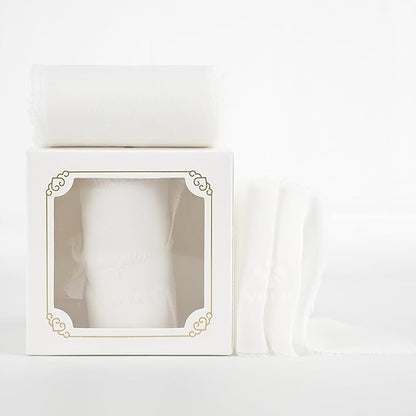 MEEDEE White Chiffon Ribbon 3 Inch White Fringe Ribbons Chiffon Silk Frayed Edge Ribbon Wide Chiffon Ribbons for Crafts, Flower Bouquet, Wedding Favors Wrapping (2 Rolls 10 Yards)