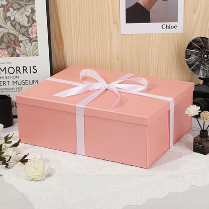 Extra Gift Box Large with Lid 17x13x6 Inches, Pink Gift Boxes for presents Packaging for Birthdays, Valentine's Day, Christmas, Anniversaries (Include Shredded Paper Fill, Envelope Card Ribbon)