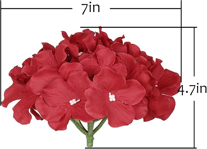Flojery Silk Hydrangea Heads Artificial Flowers Heads with Stems for Home Wedding Decor,Pack of 10 (Red)