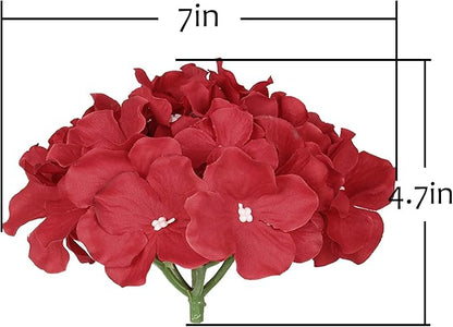 Flojery Silk Hydrangea Heads Artificial Flowers Heads with Stems for Home Wedding Decor,Pack of 10 (Red)
