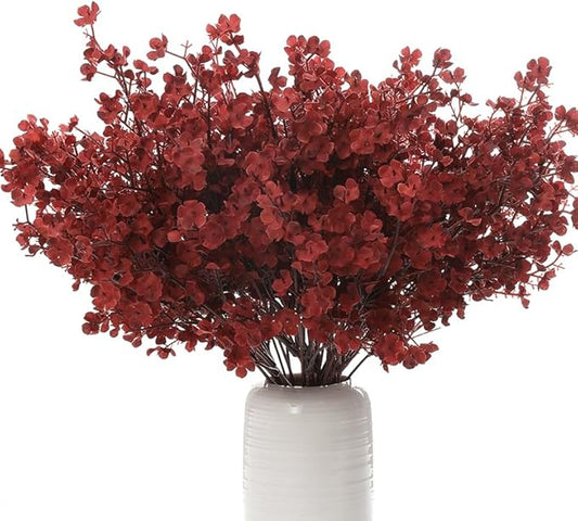 6PCS Artificial Baby Breath Flowers Fake Silk Real Touch DIY Floral Bouquets Decor Wedding Party Decoration Arrangements(Wine Red)