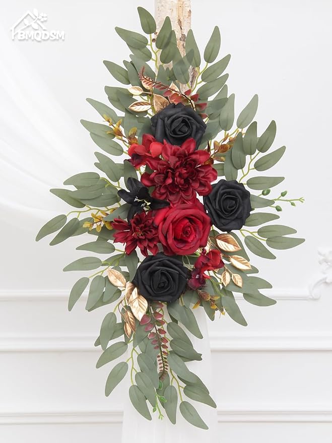 Artificial Flowers Wedding Arch Decor Arch Flowers (Set of 2) for Wedding Welcome Sign and Backdrop Decoration (Vintage red)