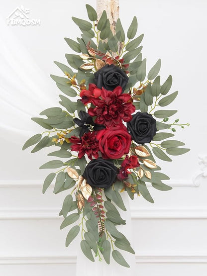Artificial Flowers Wedding Arch Decor Arch Flowers (Set of 2) for Wedding Welcome Sign and Backdrop Decoration (Vintage red)