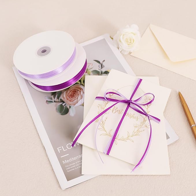 TONIFUL 1/8 Inch x 200 Yards Purple Thin Solid Satin Ribbon Giant Spool Double Face Ribbons for Crafts Hanging Tags Invitation Card Balloons Bouquet Hair Gift Wrapping Party Decoration