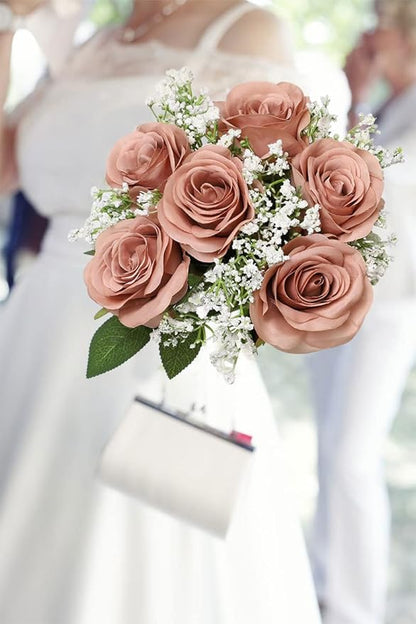 Artificial Rose Flower Artificial Flowers Flower with Long Stem Silk Roses Bouquet for Wedding Bridal Shower Party Home Decoration (Dusty Rose, 50 Pcs)