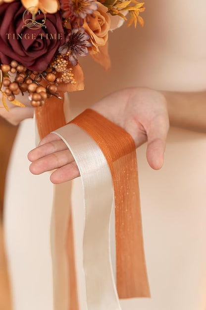 TINGE TIME 7 Inch Wedding Bouquets for Bridesmaid, Set of 4, Artificial Flowers Cascading Bridal Bouquet for Fall Wedding Ceremony Anniversary Bridal Shower and Rustic Vintage Wedding (Maple Red)