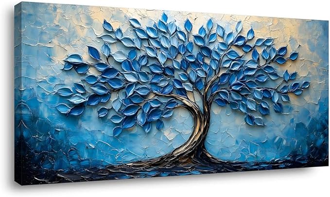 LAVIKARS Modern Tree of Life Wall Art for Living Room Office Navy Blue Abstract Oil Landscape Canvas Painting Prints Large Nature Artwork Home Kitchen Bedroom Decor (20x40 Inches)