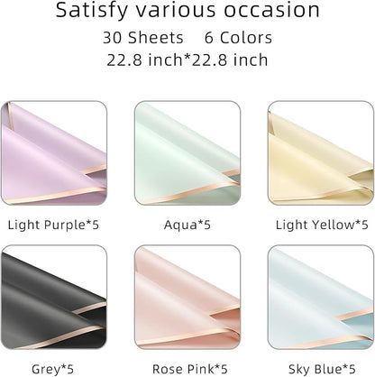 Bupduq 30 Sheets 6 Cool colors Cool Flower Bouquet Wrapping Paper，Florist Supplies Waterproof Floral Bouquet Wrapping Paper Bouquet Accessorie，Flower Shop Packaging Pape for DIY Gift Wedding Birthday