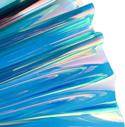 ONEART | 16 Gauge Holographic Iridescent Plastic Vinyl, 16"x54" Transparent Vinyl Fabric-Blue