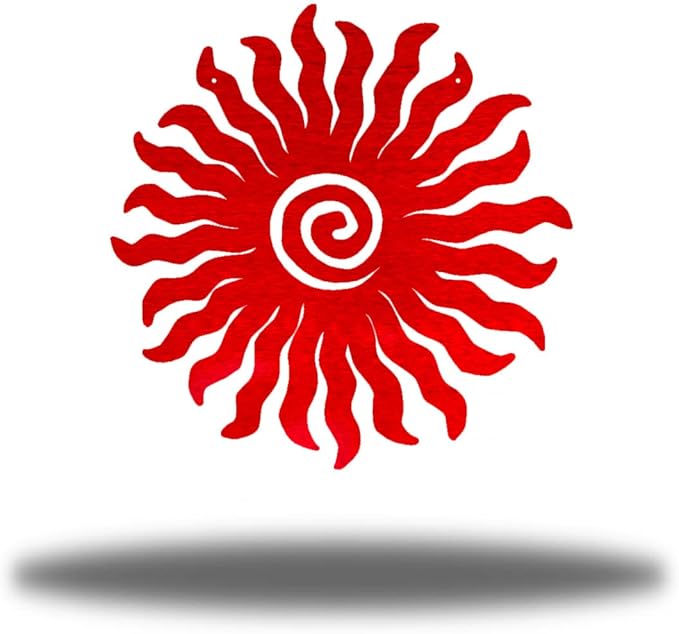 Riverside Designs Sunburst Metal Wall Art Steel Outdoor Decor - Heavy-Duty and Waterproof - Made in USA (12", Red)
