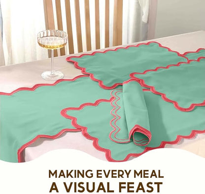 Folkulture Christmas Placemats | Set of 4, 13 x 19 Inches 100% Cotton Boho Place Mats or Heat Resistant Table Mats | Red Placemat or Green Table Place Mats | Christmas Table Decorations