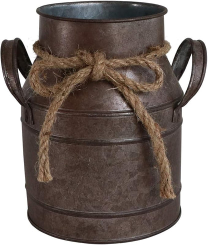 HyFanStr Shabby Chic Metal Flower Vase Rust Painted Decor Milk Can Bucket Country Primitive Jug Farmhouse Decoration Small