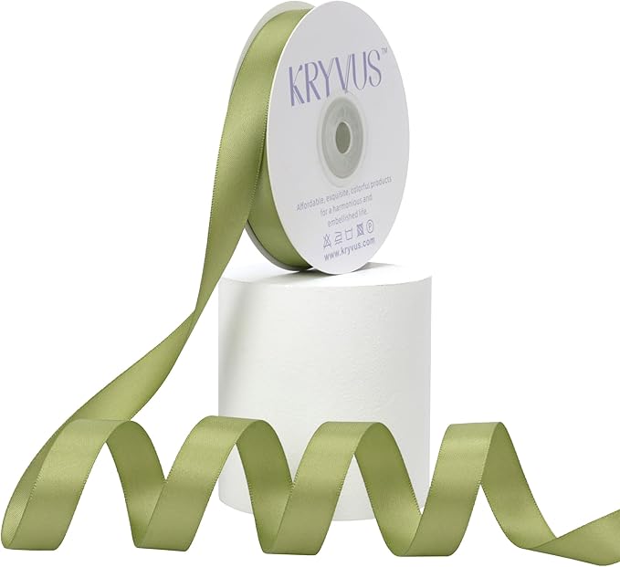 Moss Green Satin Ribbon, Double Faced 5/8 Inch X 25 Yards, Premium Satin Ribbon for Gift Wrapping, Crafts, Hair Bow Making, Sewing, Flower Bouquet, Wedding Party Decor