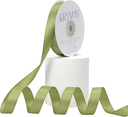 Moss Green Satin Ribbon, Double Faced 5/8 Inch X 25 Yards, Premium Satin Ribbon for Gift Wrapping, Crafts, Hair Bow Making, Sewing, Flower Bouquet, Wedding Party Decor
