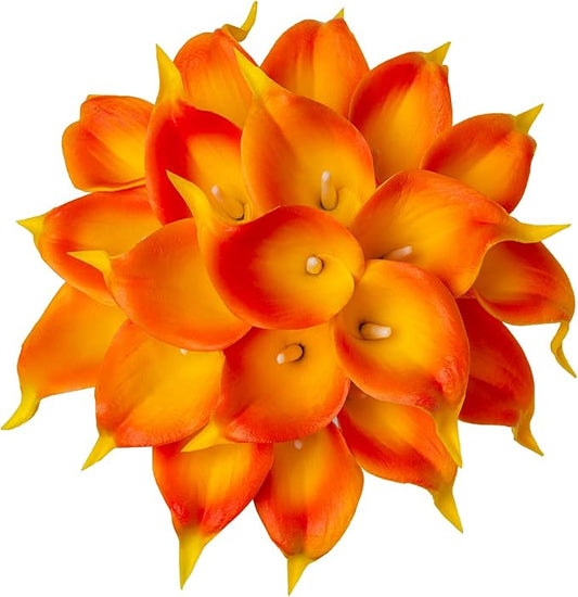 DuHouse 20Pcs Artificial Calla Lily Flower Real Touch Latex Flowers for DIY Wedding Bouquet Party Home Decor (Sunset)