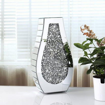 Flower Vase Crushed Diamond Mirrored Vase Crystal Silver Glass Decorative Mirror Vase Large Size Luxury for Home Decor. Arc-Shaped Thickened. Can’t Hold Water.