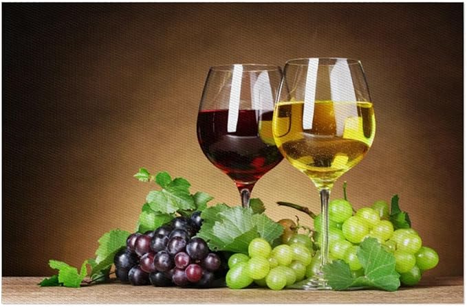 PVC Placemats Set of 4 Grape Red Wine Glass Wipeable Table Mats Washable Heat Resistant Non Slip Vinyl Dining Table Mat for Kithen Indoor Outdoor Patio Farmhouse Place Mats Decorative