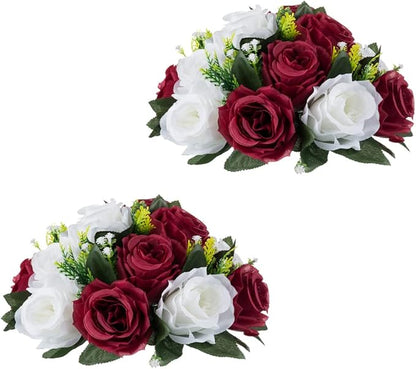 Flower Centerpieces for Wedding Tables: Wedding Table Decorations Burgundy & White Flower Balls Centerpieces for Engagement Cerebration Party Center Pieces 2 Packs
