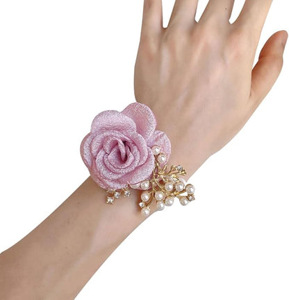 1PCS Wedding Wrist Flower,Bridesmaid Bride Wrist Flower Corsage Decoration Hand Flowers,Pink Purple