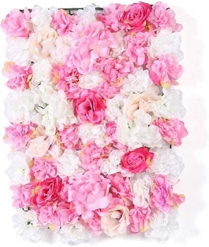 LOYALHEARTDY 15 Pack Artificial Flower Wall Panels 24" x 16" Pink&White Faux Hydrangea and Rose Artificial Flower Backdrop Panels for Wedding Party Event Flower Wall Decor