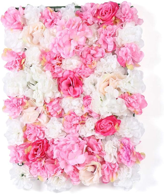 LOYALHEARTDY 15 Pack Artificial Flower Wall Panels 24" x 16" Pink&White Faux Hydrangea and Rose Artificial Flower Backdrop Panels for Wedding Party Event Flower Wall Decor