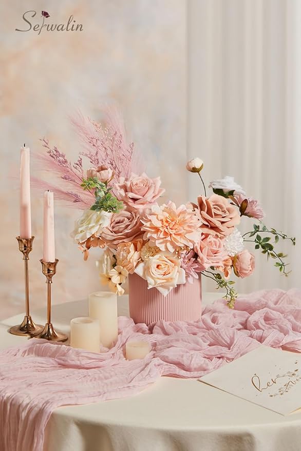 Serwalin Artificial Flowers Terracotta Champagne Flowers, Fake Silk Cake Flowers for Wedding Bridal Bouquets Centerpieces Arrangements Baby Shower Party Cake Home Decor