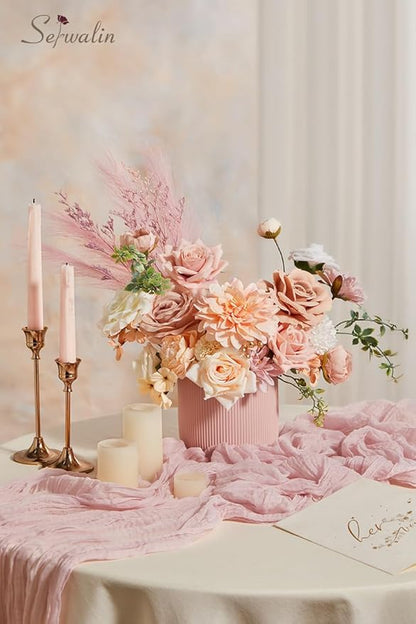 Serwalin Artificial Flowers Terracotta Champagne Flowers, Fake Silk Cake Flowers for Wedding Bridal Bouquets Centerpieces Arrangements Baby Shower Party Cake Home Decor