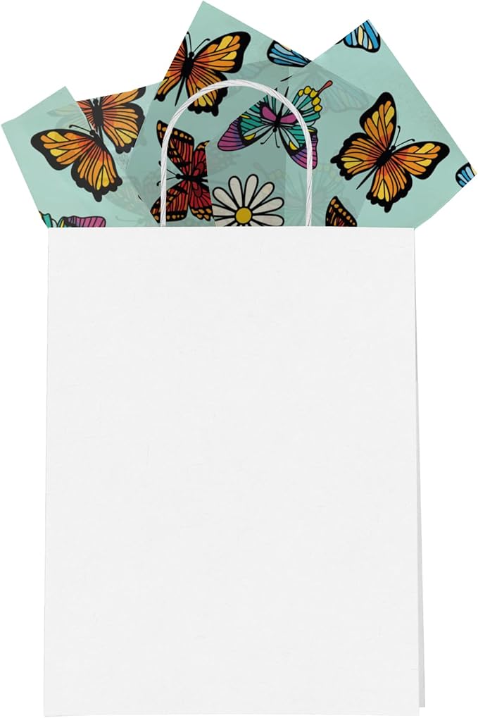 Pro Supply Global Butterflies and Daisies Printed Tissue Paper for Gift Bags or Boxes and Wrapping - Spring Floral Bulk Decorative Art Tissue Paper for Packaging and Gifting | 24 Sheets 20" x 30"