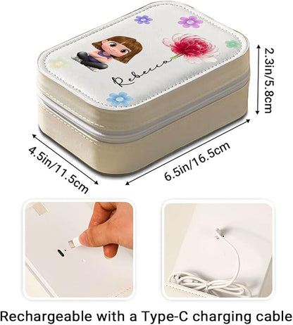Wrappiness Girls & Women Lovely Makeup Box With LED Mirror - Personalized Jewelry Box Organizer Portable Ideal for Travel, Gift for Daughters Sisters Friends (Lovely Girl, Toddler Girls)