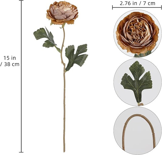 IPOPU 10pcs Coffee Peonies Artificial Flowers Real Touch Silk Peonies with Stems Real Look Fake Peony for Home Wedding Hotel Office Party Centerpiece Decorations